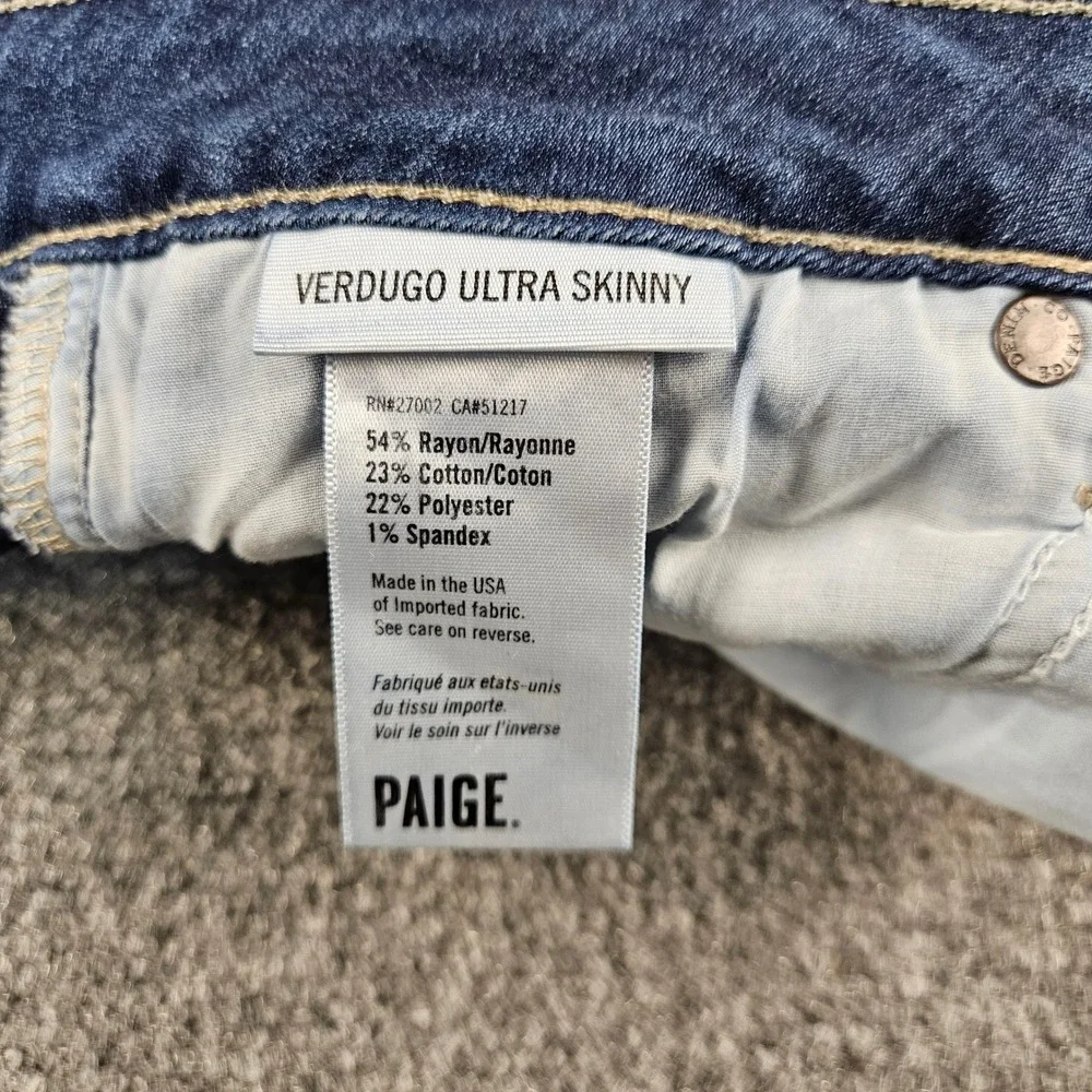Paige Verdugo‎ Ultra Skinny Jeans Womens 30 Dark Wash Blue Mid Rise Denim USA